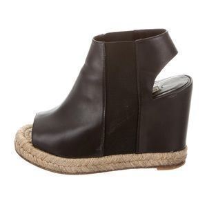 Black leather Balenciaga peep-toe wedges jute